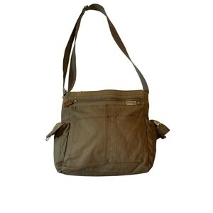 Vintage Fossil Voyages‎ Crossbody Bag Green Canvas Map Liner Shoulder Unisex
